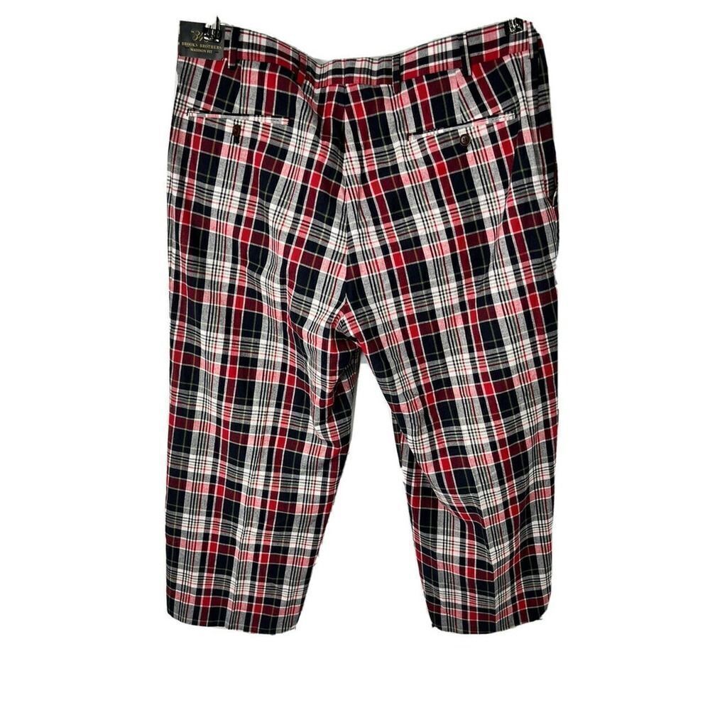 Brooks Brothers 346 Mens 38 cropped Madison Fit Plaid Pants Red Blue White - Picture 2 of 12